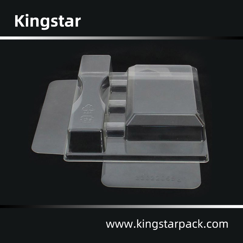 Thermoformed clamshell blister packaging for electronic parts