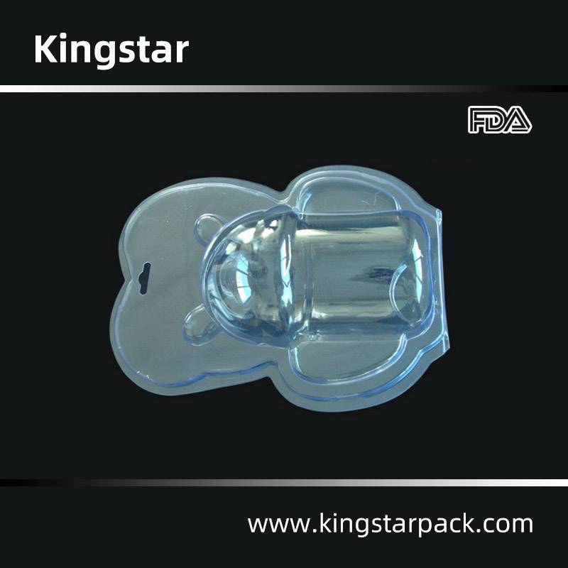 Vacuum formed plastic clamshell blister packaging for silicone baby feeding bottles